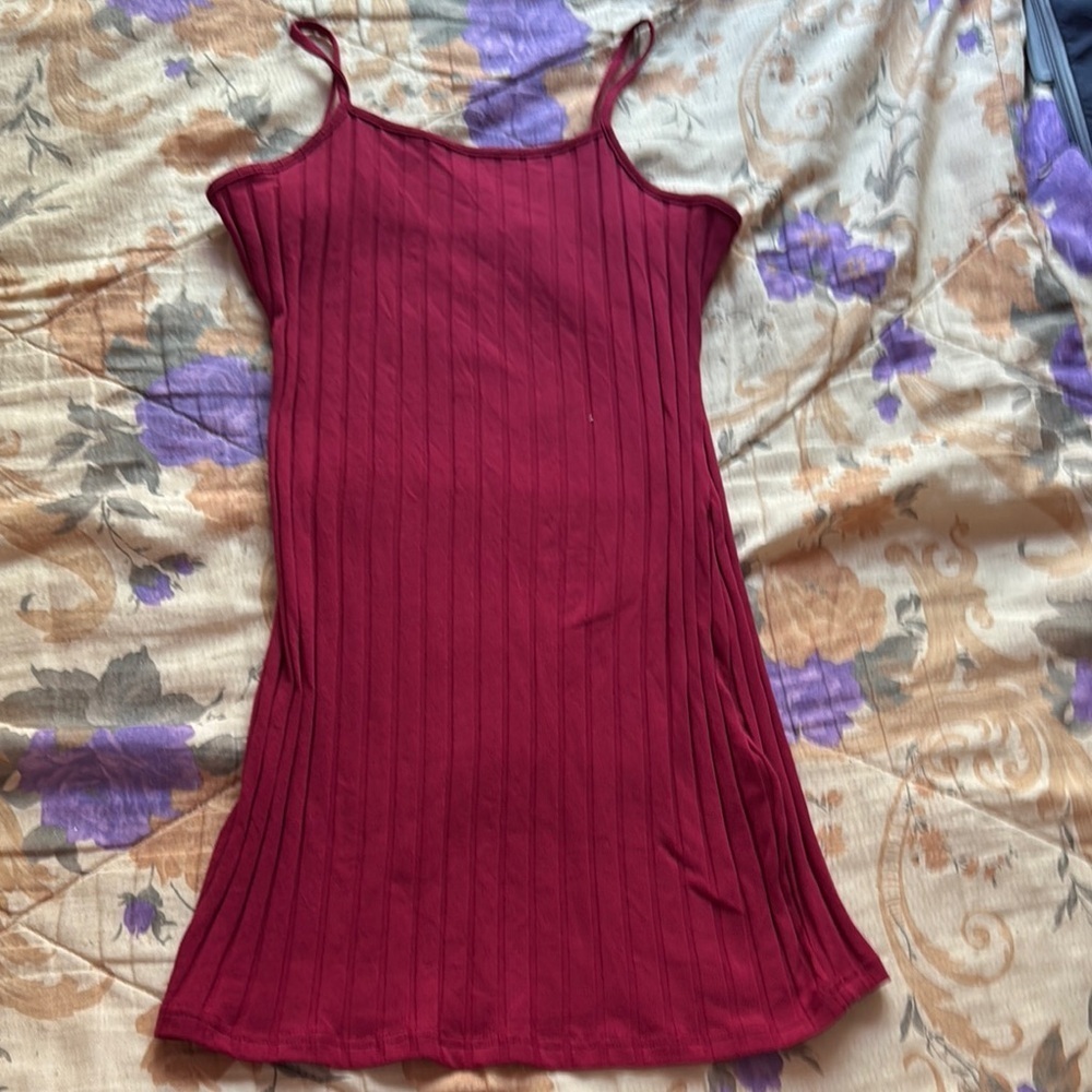 SHEIN Red Ribbed Tie Front Mini Dress